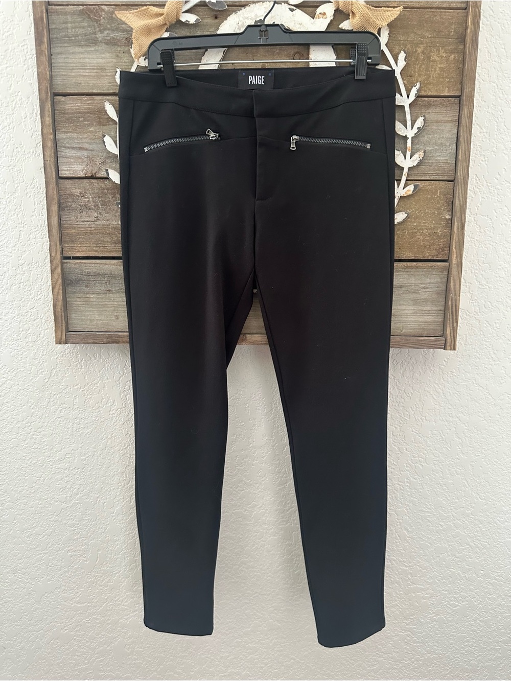 Paige Katrina black skinny dress pants exposed zipper ladies size 30